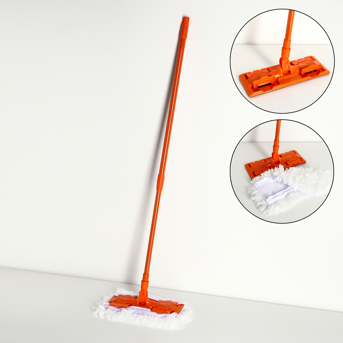 Швабра плоская, телескопическая ручка 82-129 см, насадка из микрофибры