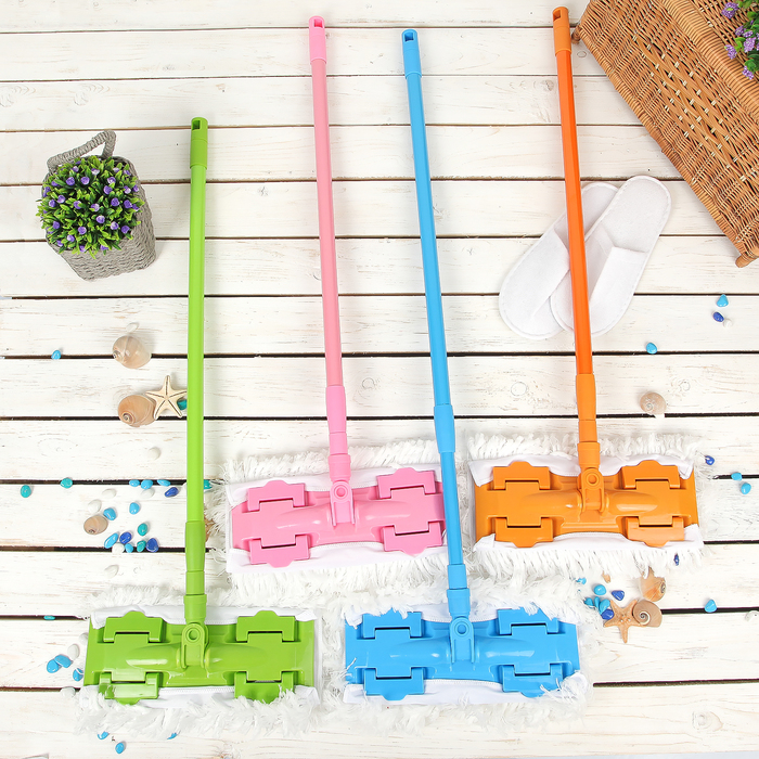 Швабра плоская, телескопическая ручка 82-129 см, насадка из микрофибры