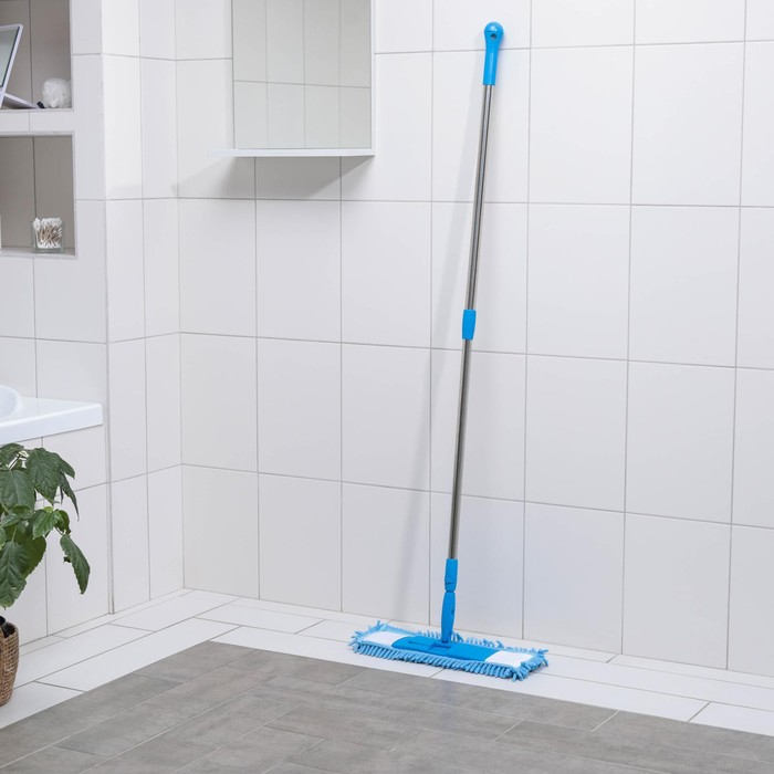 Швабра плоская гибкая, телескопическая ручка 92-181 см, насадка из микрофибры