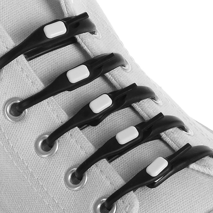 Набор силиконовых шнурков, 6шт, с плоским сечением, на застёжке, 6мм, 12см, цвет чёрный