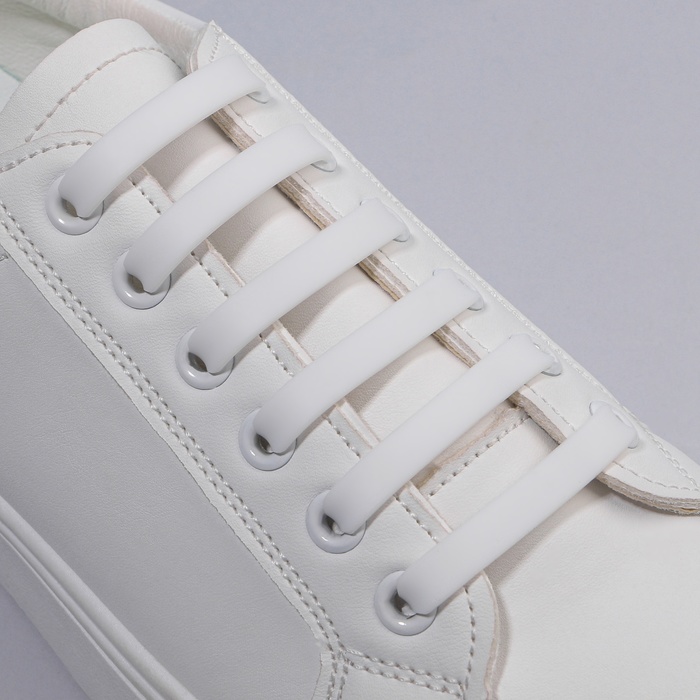 Набор шнурков для обуви, 6 шт, силиконовые, плоские, 13 мм, 9 см, цвет белый
