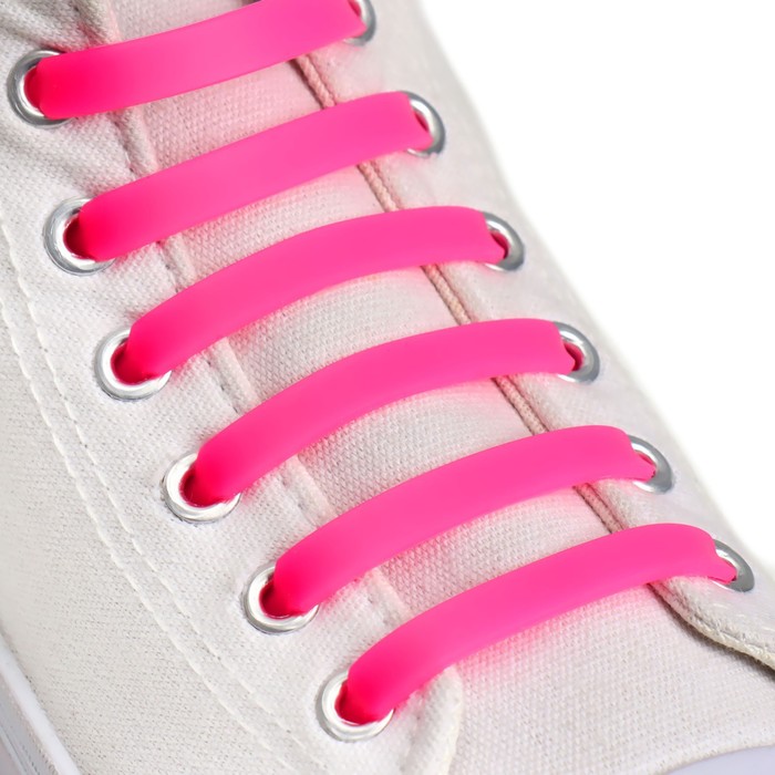 Набор шнурков для обуви, 6 шт, силиконовые, плоские, 13 мм, 9 см, цвет розовый