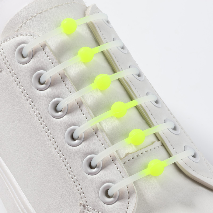 Набор шнурков для обуви «Шар», 6 шт, силиконовые, круглые, светящиеся в темноте, d = 15 мм, 6,5 см, цвет белый/жёлтый неоновый