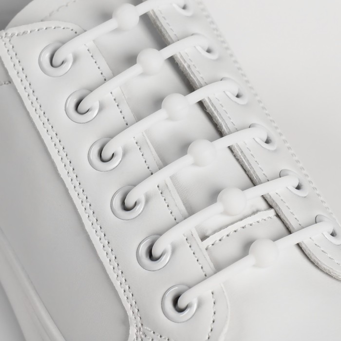 фото Набор шнурков для обуви «шар», 6 шт, силиконовые, круглые, d = 15 мм, 6,5 см, цвет белый onlitop
