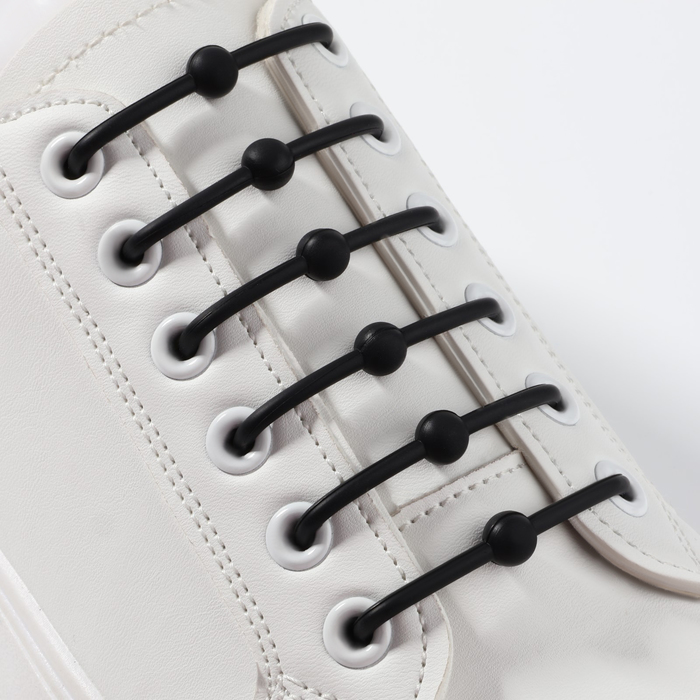Набор шнурков для обуви «Шар», 6 шт, силиконовые, круглые, d = 15 мм, 6,5 см, цвет чёрный