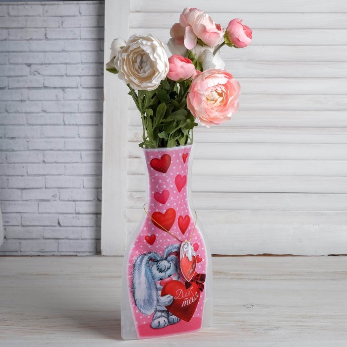 Пакет для цветов (ваза) с открыткой "Сердечки. Для тебя"