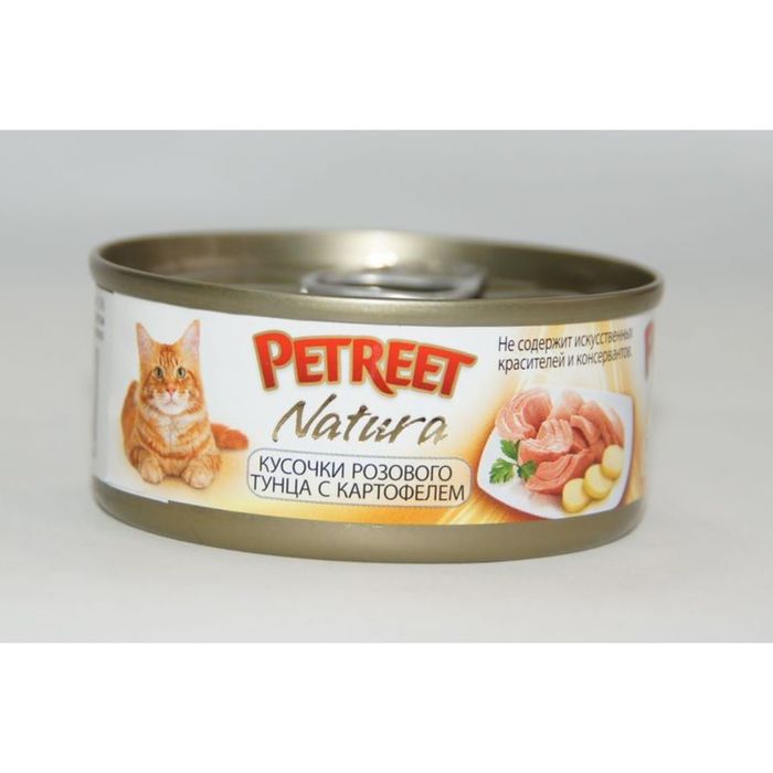 Влажный корм Petreet для кошек, кусочки розового тунца с картофелем, ж/б, 70 г