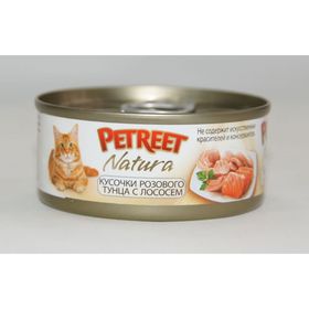 Влажный корм Petreet для кошек, кусочки розового тунца с лососем, ж/б, 70 г