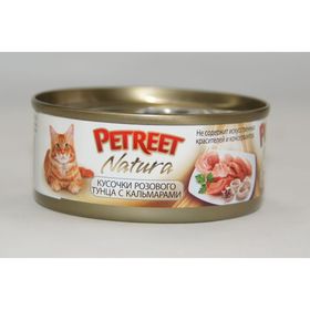 Влажный корм Petreet для кошек, кусочки розового тунца с кальмарами, ж/б, 70 г
