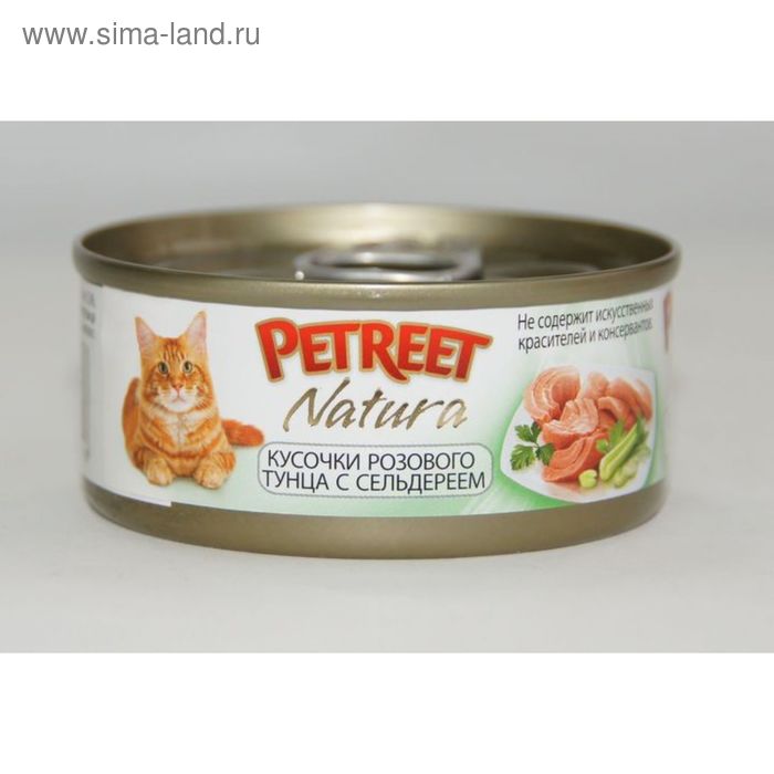 Влажный корм Petreet для кошек, кусочки розового тунца с сельдереем, ж/б, 70 г