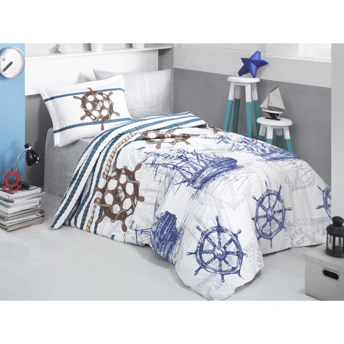 Постельное бельё 1,5 сп. MARINE, размер 180х240 см, 160х220 см, 50х70 см, ранфорс, 115 гр/м2   22267