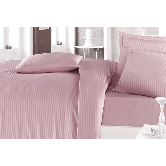 КПБ евро, размер 240х260 см, 200х220 см, 50х70 см-4 шт, цвет розовый, страйп-сатин 125 гр/м2   22268