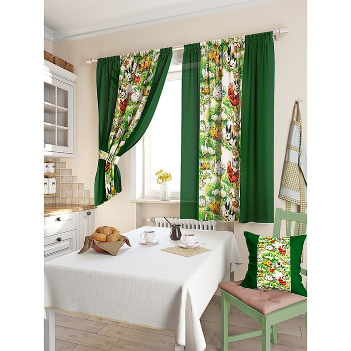 Комплект штор для кухни «Тантус», размер 150х180 см - 2 шт и 2 подхвата