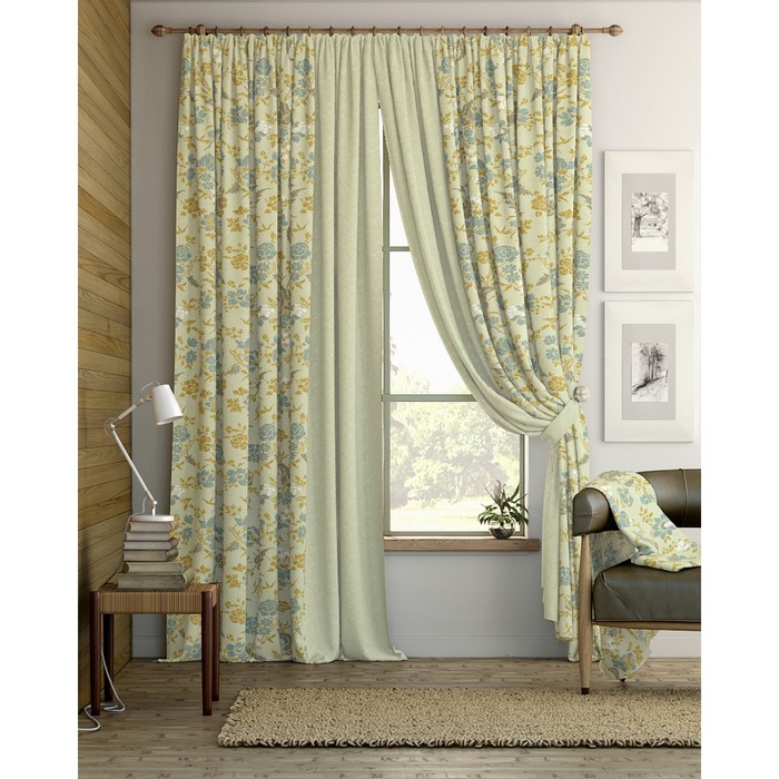 Шторы «Узинка», размер 220х280 см и 2 подхвата, цвет серо-голубой