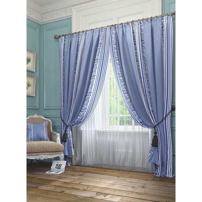 Шторы «Бурт», размер 145х260 см - 2 шт, цвет голубой