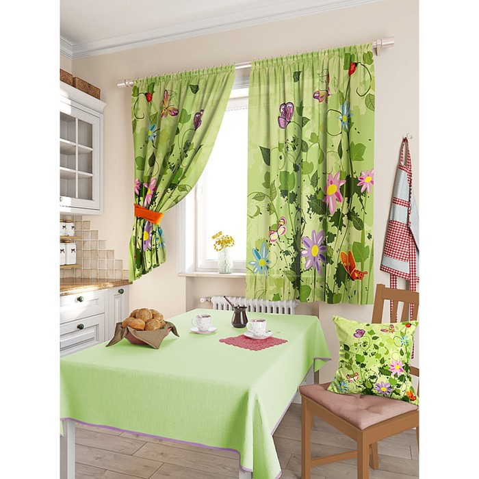 Комплект штор для кухни «Беум», размер 150х180 см - 2 шт и 2 подхвата