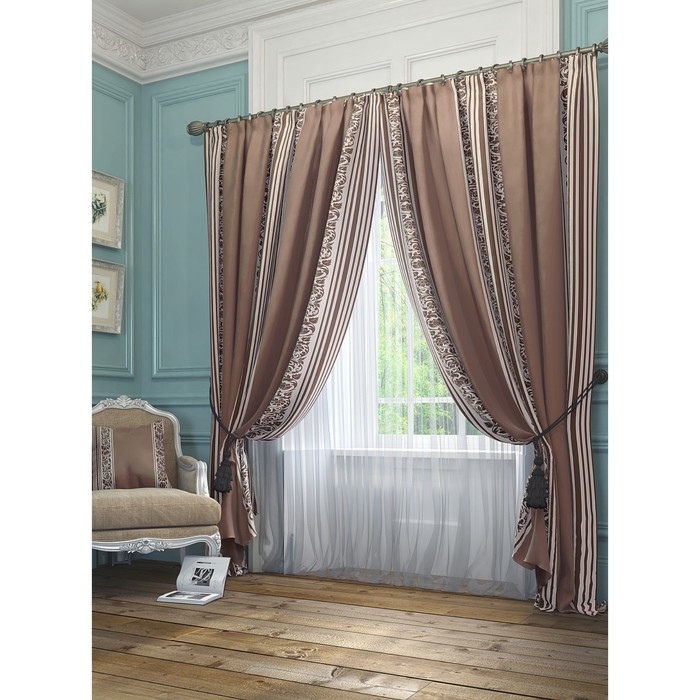 Шторы «Бурт», размер 145х260 см - 2 шт, цвет молочный шоколад