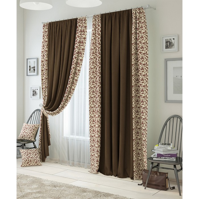 Комплект штор «Макео" размер 210х260 см-2 шт и 2 подхвата, цвет венге