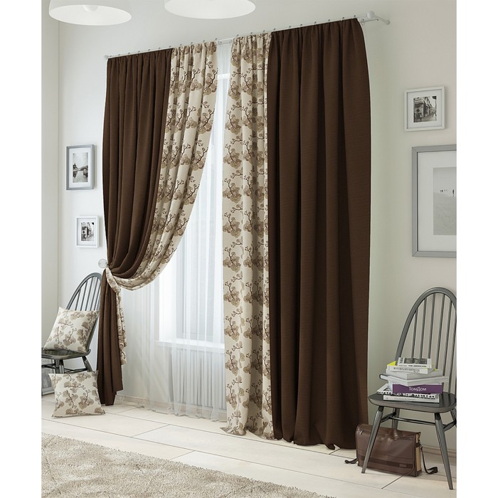 Комплект штор «Ворне», размер 210х260 см-2 шт и 2 подхвата, цвет венге