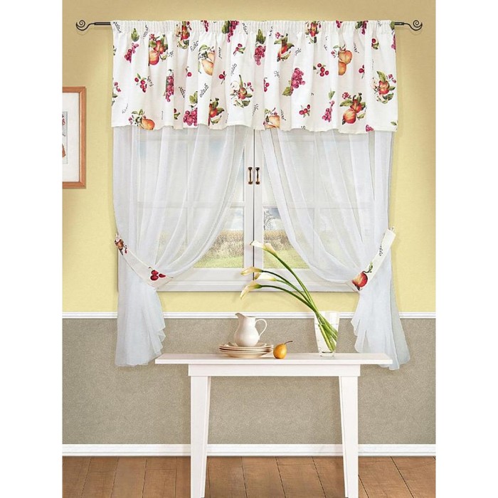 Комплект «Идиллия», вуаль 148х170 см-2 шт и 2 подхвата, ламбрекен 252х48 см-1 шт, цвет белый