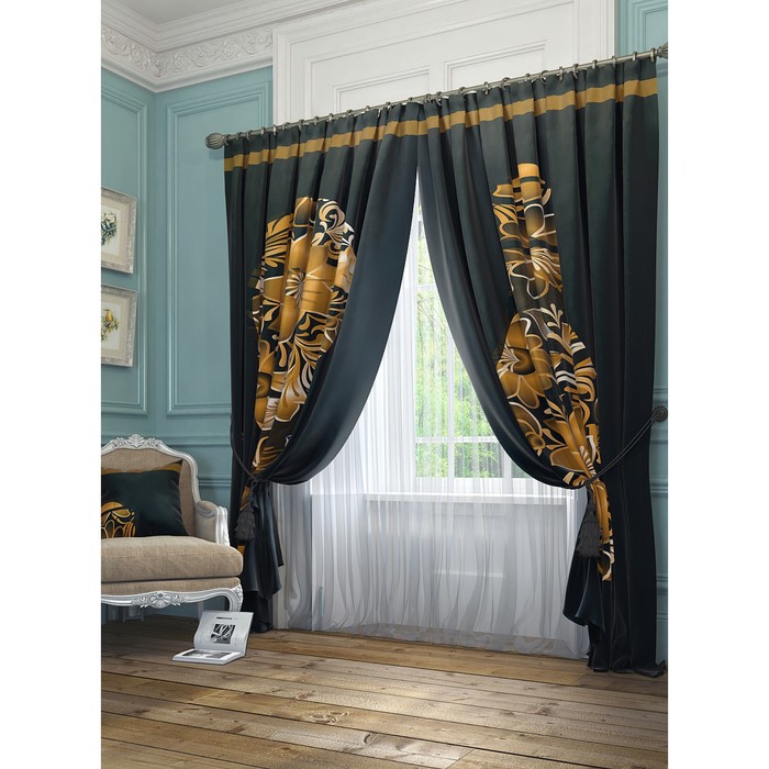 Шторы «Юстас», размер 145х260 см - 2 шт, цвет золотой