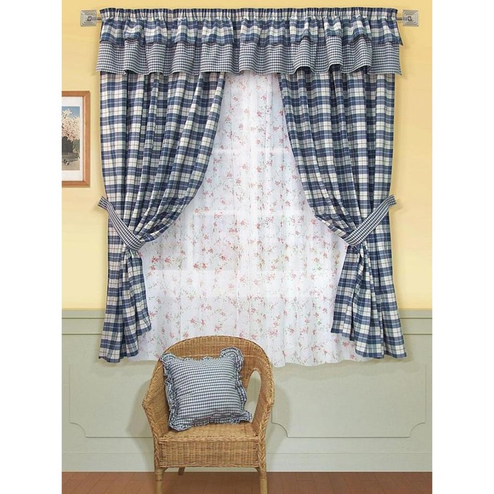 Комплект «Ньюви», шторы 140х186 см-2 шт и 2 подхвата, ламбрекен 288х40 см-1 шт, цвет синий