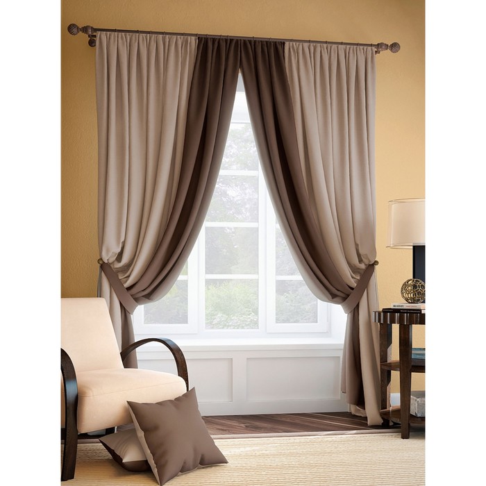 Шторы «Фонти», размер 200х320 см - 2 шт и 2 подхвата, блэкаут, цвет серо-графитовый