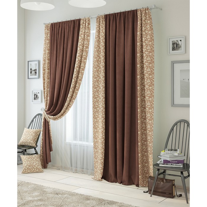 Комплект штор «Дукуш», размер 210х260 см-2 шт и 2 подхвата, цвет терракотовый