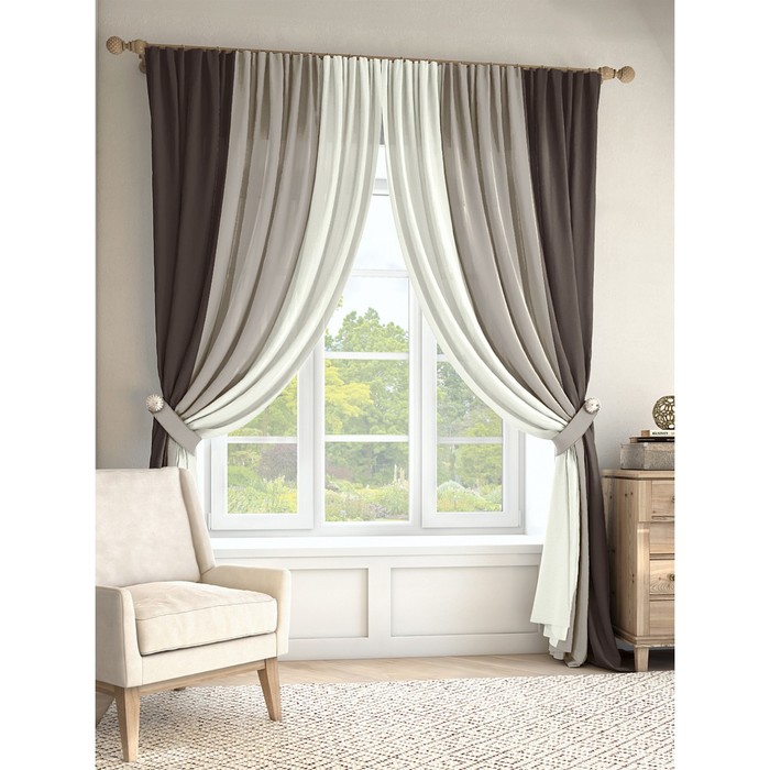 Комплект штор «Кони», размер 200х280 см- 2 шт и 2 подхвата, цвет серый