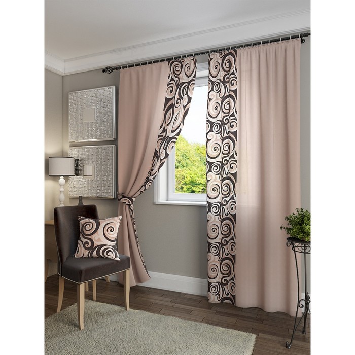 Комплект штор «Хенди», размер 150х280 см - 2 шт и 2 подхвата, цвет бежевый