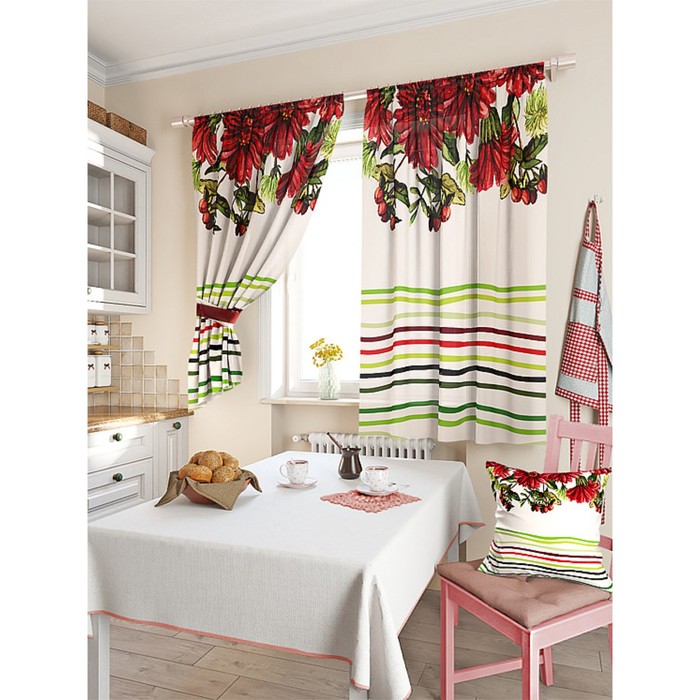 Комплект штор для кухни «Адролис», размер 150х180 см - 2 шт и 2 подхвата, цвет белый