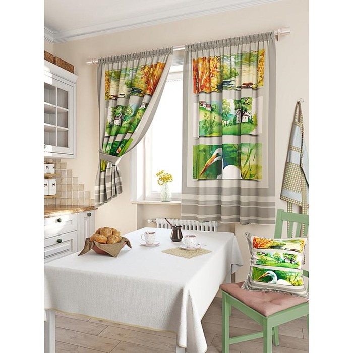 Комплект штор для кухни «Адиан», размер 150х180 см - 2 шт и 2 подхвата