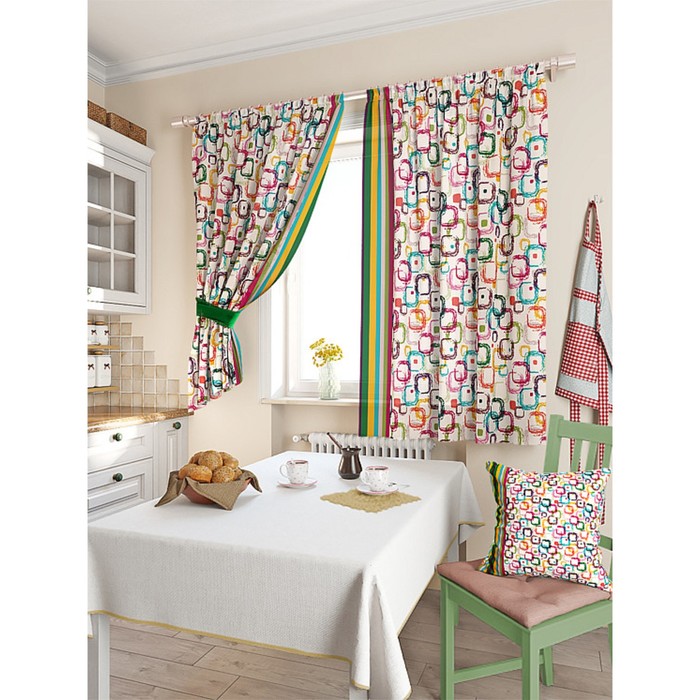 Комплект штор для кухни «Хризон», размер 150х180 см - 2 шт и 2 подхвата