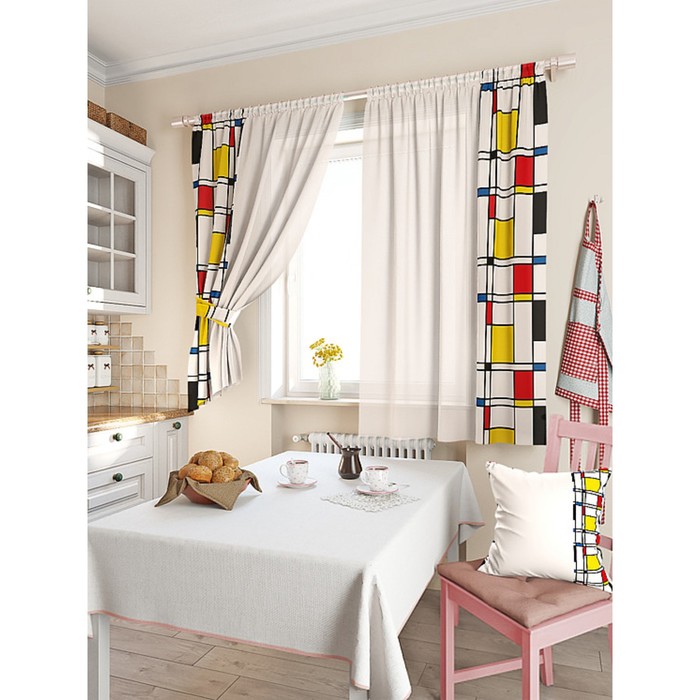 Комплект штор для кухни «Альция», размер 150х180 см - 2 шт и 2 подхвата