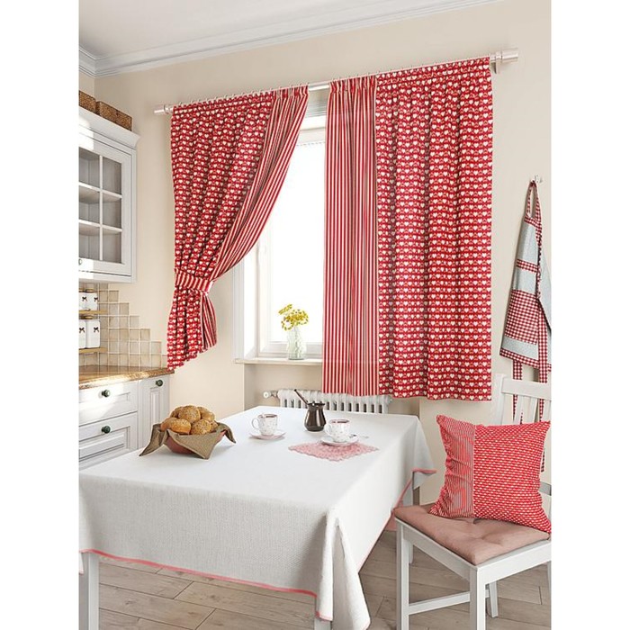 Комплект штор для кухни «Нетра», размер 150х180 см - 2 шт и 2 подхвата, цвет красный