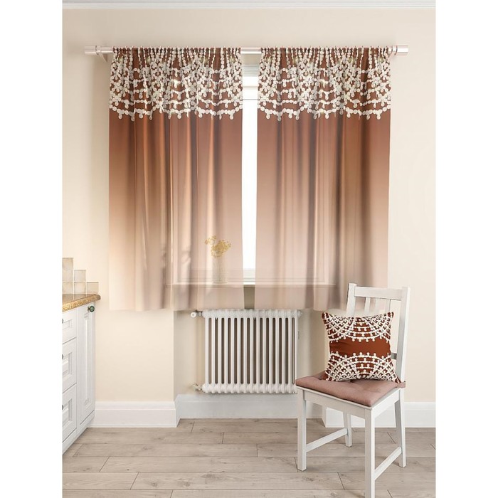 Комплект штор для кухни «Такюль», размер 150х180 см - 2 шт и 2 подхвата, цвет коричневый