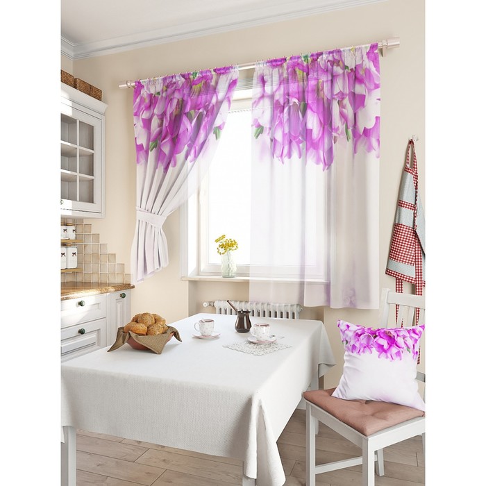 Комплект штор для кухни «Орихи», размер 150х180 см - 2 шт и 2 подхвата