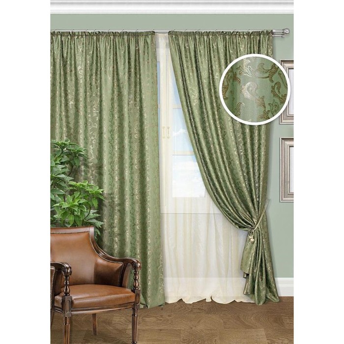 Комплект «Лорио», шторы 150х270 см - 2 шт, органза 450х270 см -1 шт, цвет зелёный