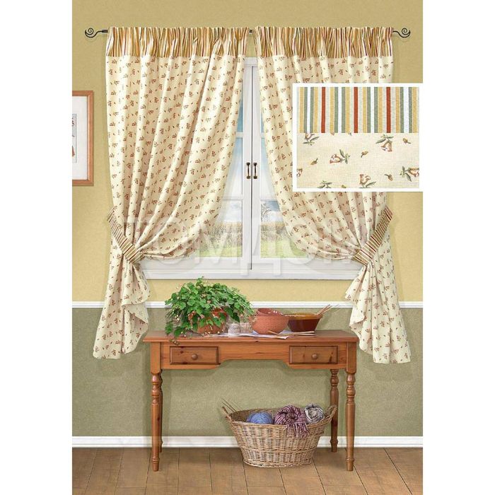 Комплект штор для кухни «Гедра (беж.)», размер 136х170 см - 2 шт и 2 подхвата, цвет бежевый