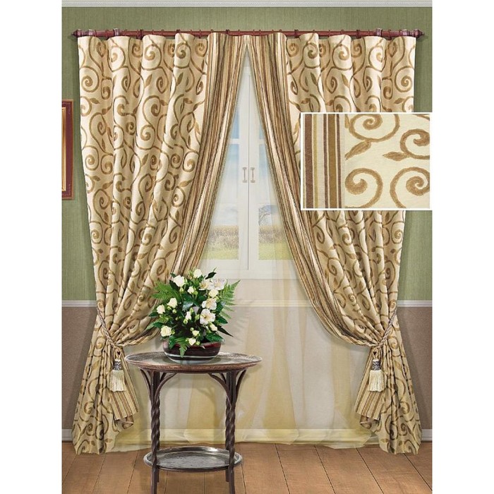 Комплект «Нилотика», шторы 165х275 см-2 шт и 2 подхвата, тюль 450х273 см-1 шт