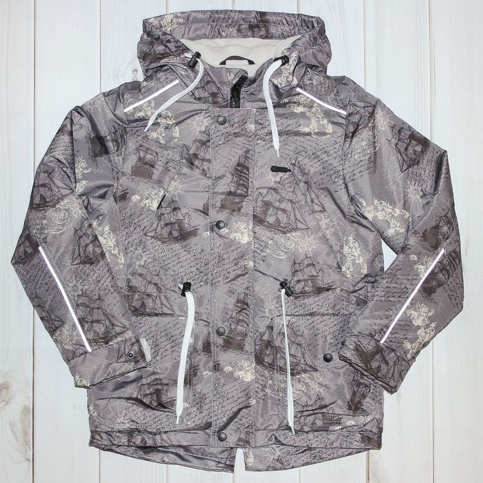 Куртка для мальчика "ГРЕЙ", рост 122 см (60), цвет серый, принт корабли К11017-15