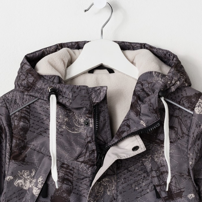 Куртка для мальчика "ГРЕЙ", рост 122 см (60), цвет серый, принт корабли К11017-15