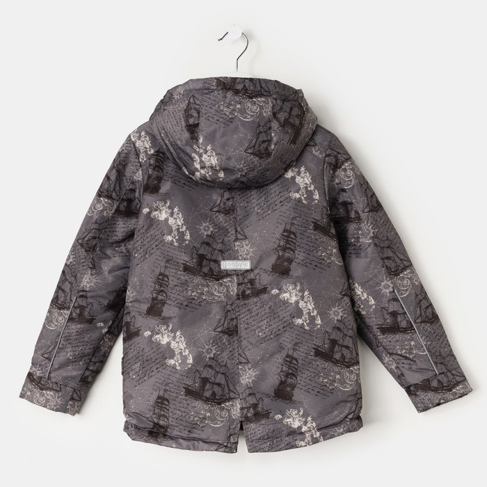 Куртка для мальчика "ГРЕЙ", рост 122 см (60), цвет серый, принт корабли К11017-15