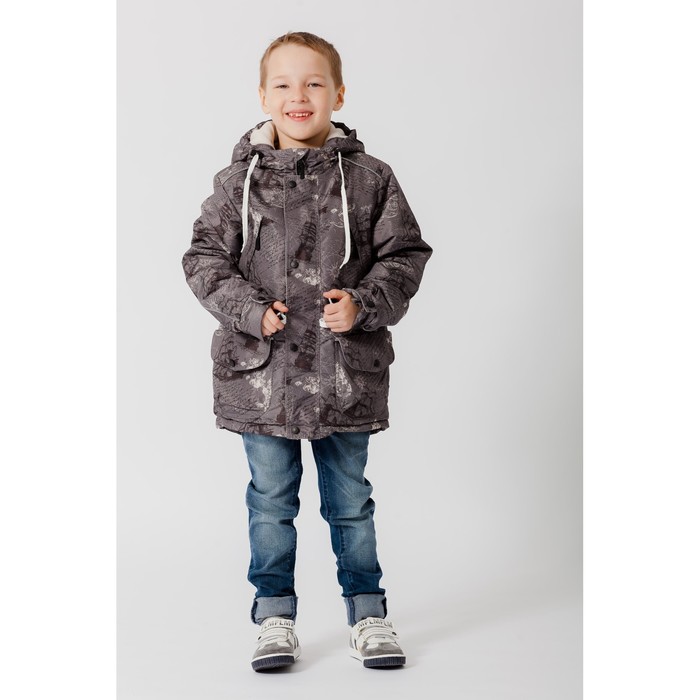 Куртка для мальчика "ГРЕЙ", рост 134 см (68), цвет серый, принт корабли К11017-15