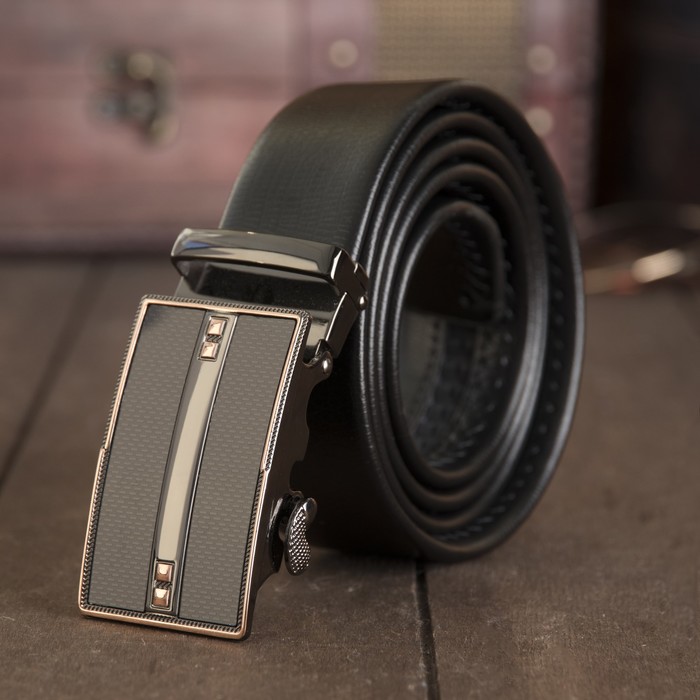 Ремень мужской, пряжка - автомат, ширина - 4 см, цвет чёрный