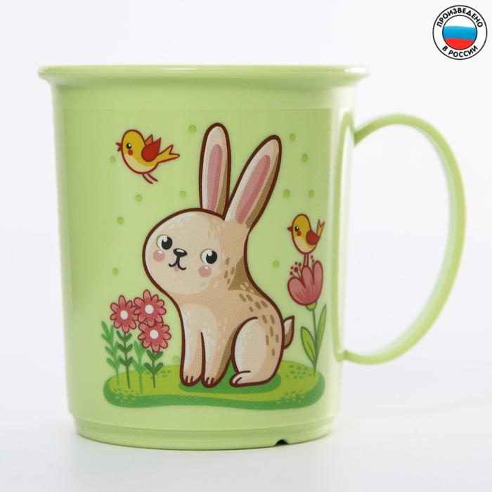 Кружка с декором 180 мл, детская, пластиковая, цвет зелёный