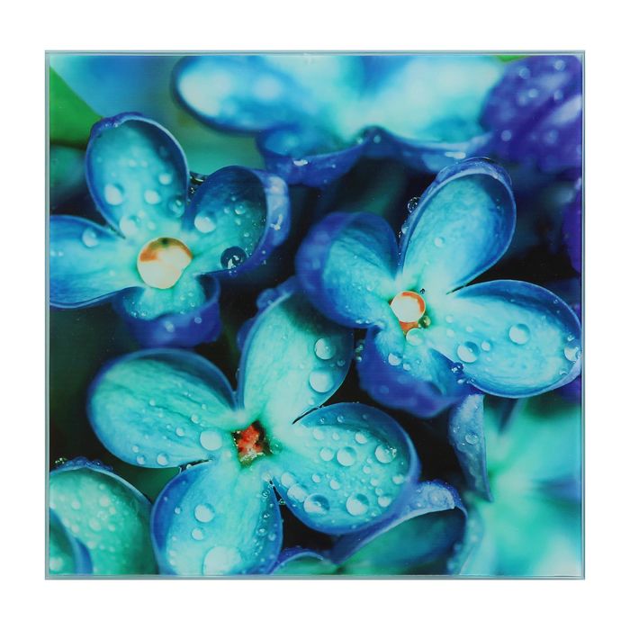 Картина на стекле "Голубые цветочки"