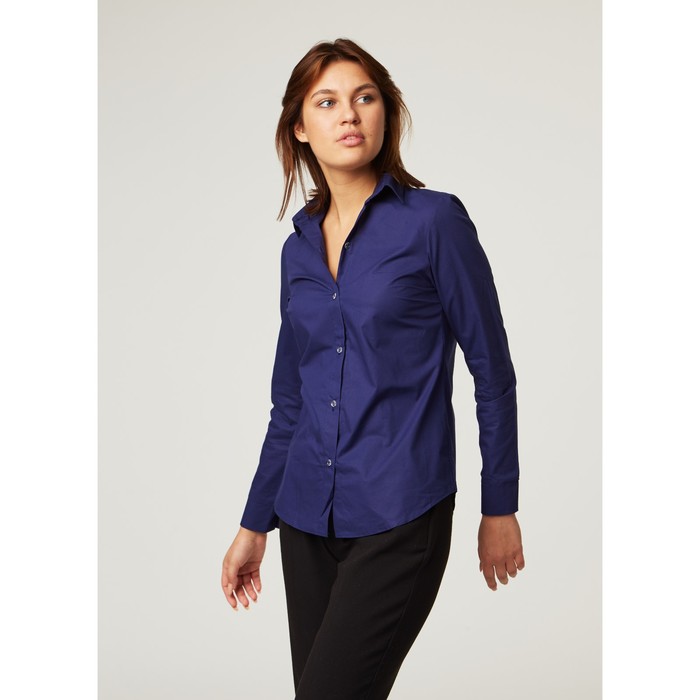 Рубашка женская прямая, размер 42, синий, хлопок 100%