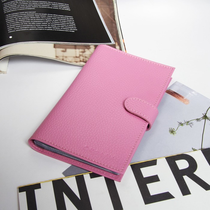 Визитница на кнопке, 3 ряда, цвет розовый