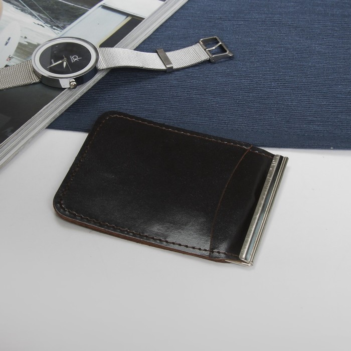 Зажим для купюр, на пружине, цвет коричневый шик